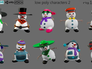 Personagens de desenhos animados-2 bonecos de neve Modelo 3D