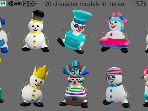 Cartoon characters-2 snowmen 3D Модель