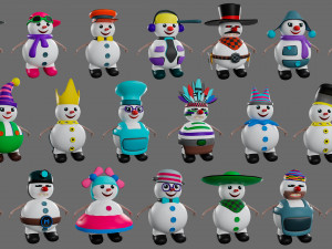 Cartoon characters-2 snowmen 3D Модель