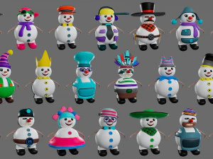 Cartoon characters-2 snowmen 3D Model