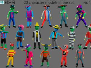 Personaggi dei cartoni animati-3 alieni Modello 3D