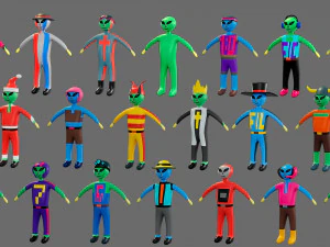 Cartoon characters-3 aliens 3D Model