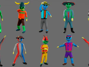 Cartoon characters-3 aliens 3D Model
