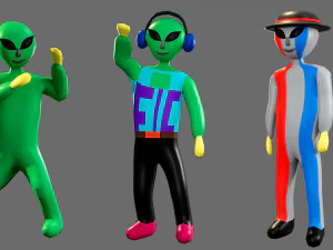 Cartoon characters-3 aliens 3D Model