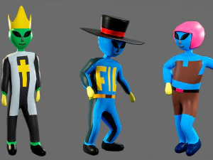Cartoon characters-3 aliens 3D Model