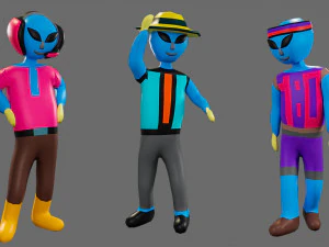 Cartoon characters-3 aliens 3D Model