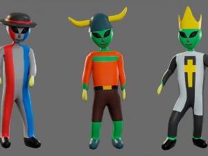 Cartoon characters-3 aliens 3D Model