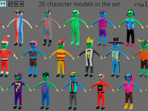 Cartoon characters-3 aliens 3D Model