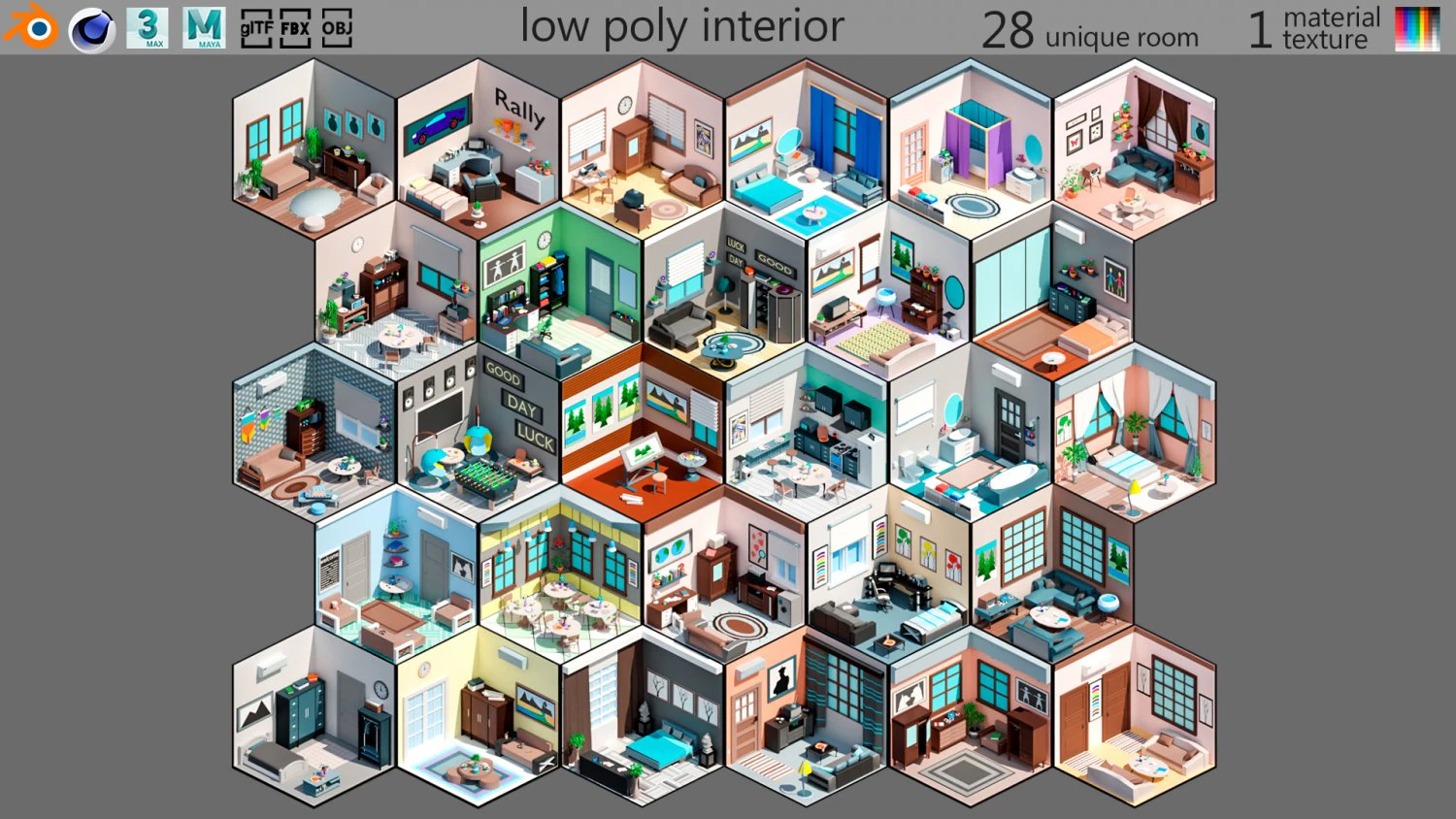 Low poly interior 3 3D Model .c4d .max .obj .3ds .fbx .stl .blend