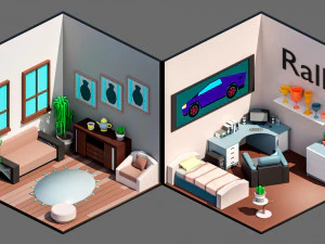 Low poly interior 3 3D Model