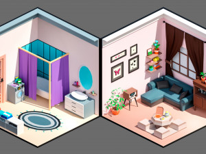 Low poly interior 3 3D 모델