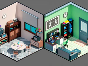 Low poly interior 3 3D Model