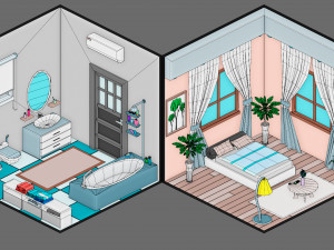 Low poly interior 3 3D 모델