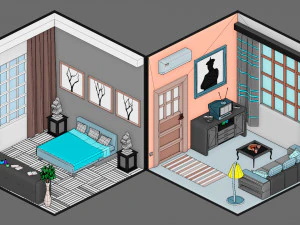 Low poly interior 3 3D Model