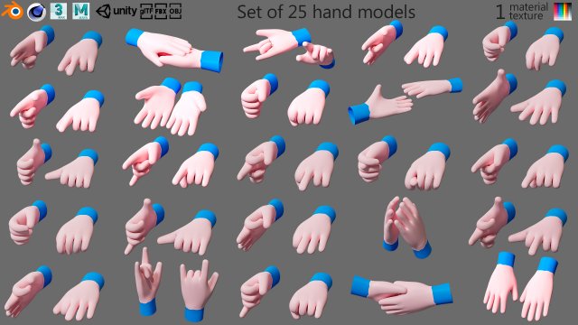 Cartoon hands 3D Model .c4d .max .obj .3ds .fbx .stl .blend 