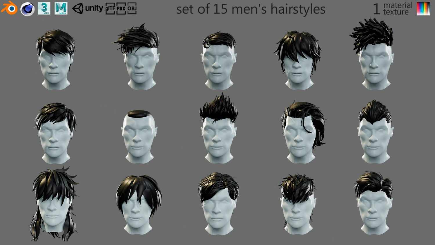 Cartoon hairstyles 3D Model .c4d .max .obj .3ds .fbx .stl .blend