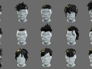 Cartoon hairstyles 3D Model