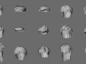 Cartoon hairstyles 3D Model