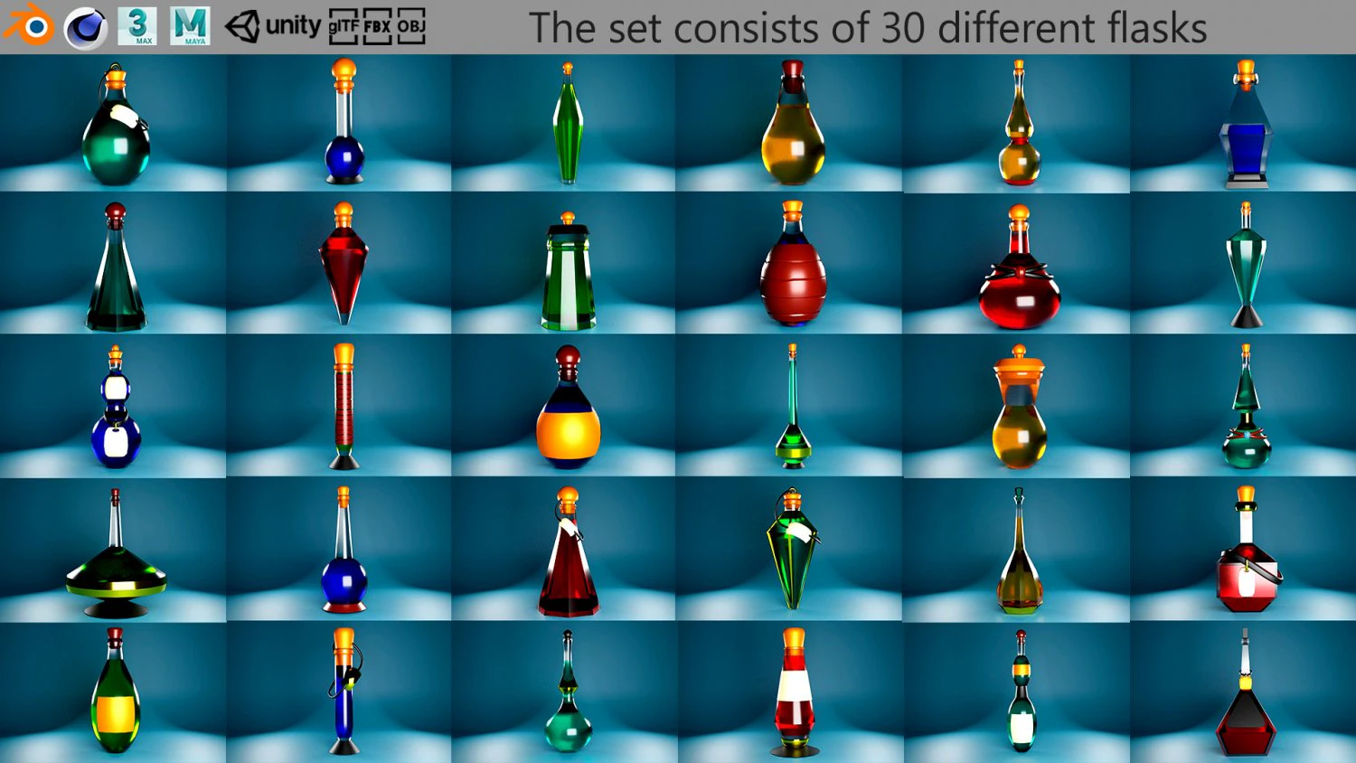 Flasks 3D Model .c4d .max .obj .3ds .fbx .stl .blend 