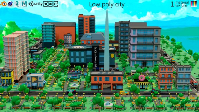 Low poly city 3D Model .c4d .max .obj .3ds .fbx .stl .blend 