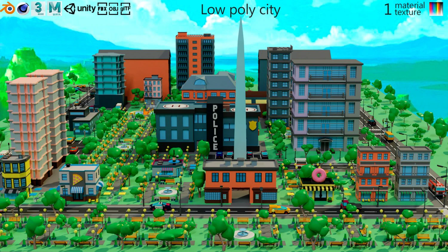 Low poly city 3D Model .c4d .max .obj .3ds .fbx .stl .blend 