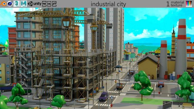 Industrial city Model 3D .c4d .max .obj .3ds .fbx .stl .blend 