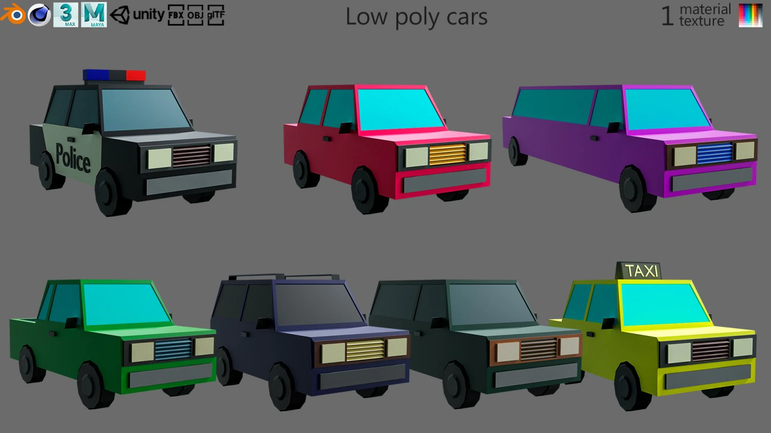 Low poly cars 3D Model .c4d .max .obj .3ds .fbx .stl .blend 