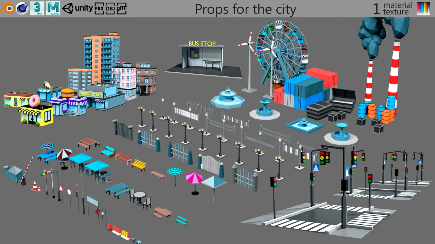 Props for the city 3D Model .c4d .max .obj .3ds .fbx .stl .blend 