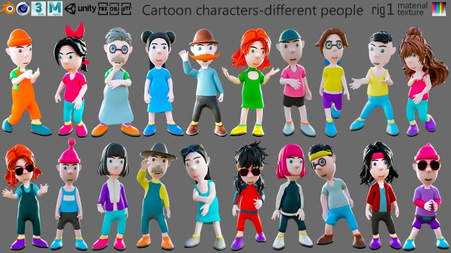 Cartoon characters-different people 3D मॉडल .c4d .max .obj .3ds .fbx .stl .blend 