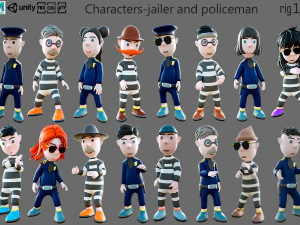 Çizgi film karakterleri-gardiyan ve polis 3D Model
