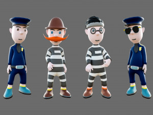 Cartoon characters-jailer and policeman 3D Model