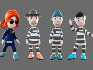 Cartoon characters-jailer and policeman 3D Model