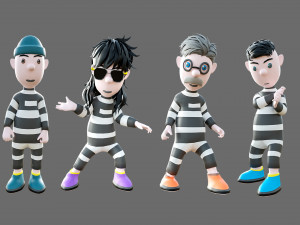 Cartoon characters-jailer and policeman 3D Model