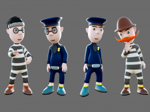 Cartoon characters-jailer and policeman 3D Model