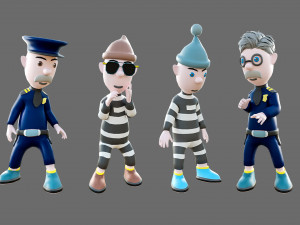 Cartoon characters-jailer and policeman 3D Model