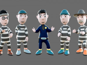 Cartoon characters-jailer and policeman 3D Model