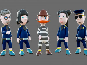 Cartoon characters-jailer and policeman 3D Model