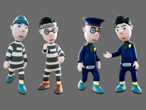 Cartoon characters-jailer and policeman 3D Model