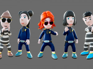 Cartoon characters-jailer and policeman 3D Model