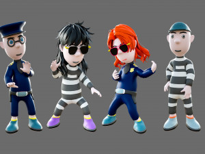 Cartoon characters-jailer and policeman 3D Model