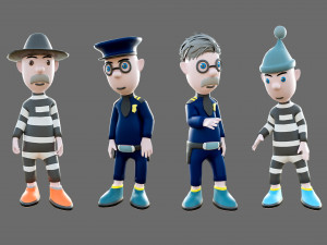 Cartoon characters-jailer and policeman 3D Model
