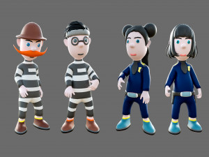 Cartoon characters-jailer and policeman 3D Model