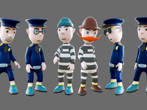 Cartoon characters-jailer and policeman 3D Model