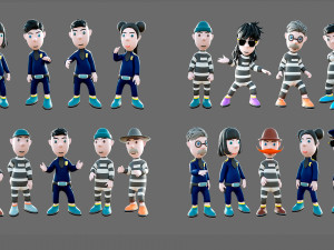 Cartoon characters-jailer and policeman 3D Model