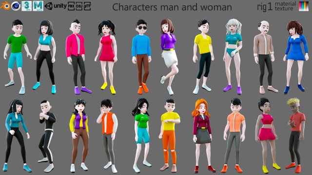 Characters man and woman 3D Model .c4d .max .obj .3ds .fbx .stl .blend 