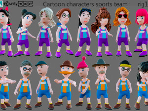 Cartoon characters sports team 3D Model