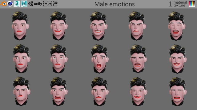 Male emotions 3D Model .c4d .max .obj .3ds .fbx .stl .blend 