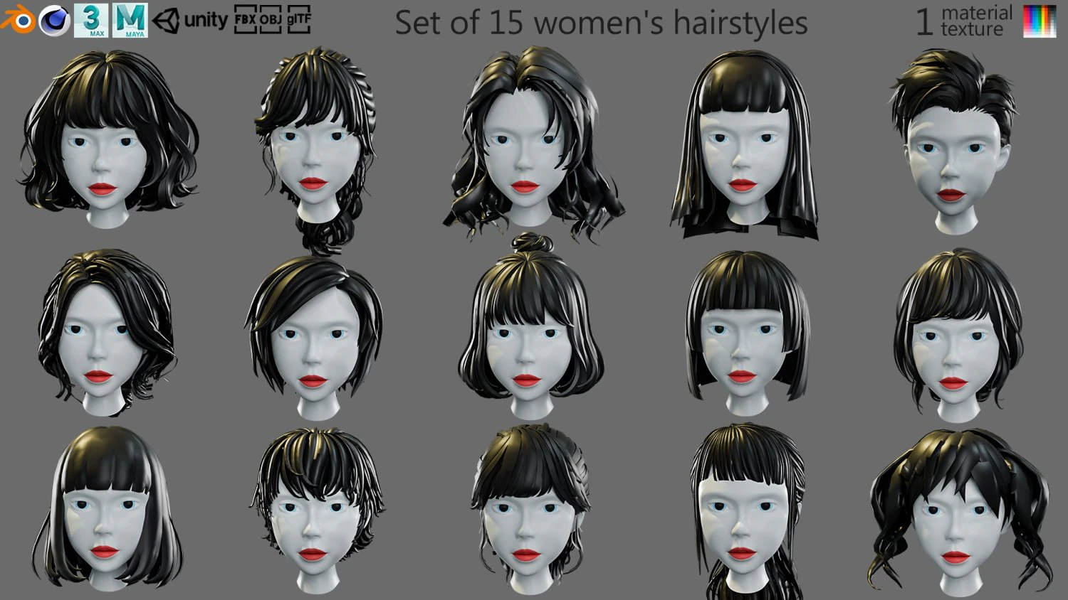 Cartoon woman hairstyle 3D Model .c4d .max .obj .3ds .fbx .stl .blend 