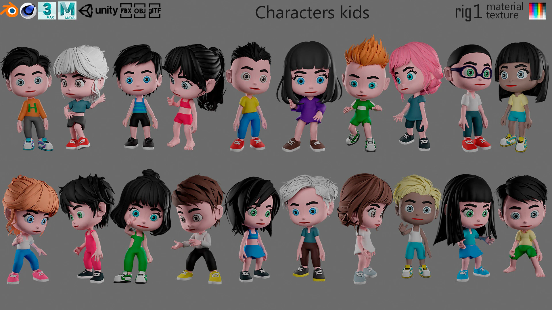 Characters kids 3D Model .c4d .max .obj .3ds .fbx .stl .blend 