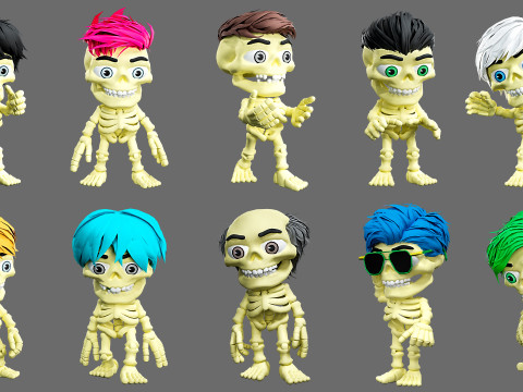 Skeletons with hairstyles 3D Model